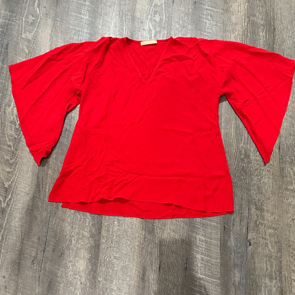 Michael Kors Bold Red V-Neck Blouse